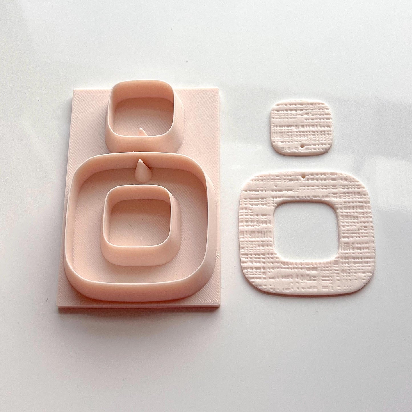 All-In-One Rounded Square Duo Polymer Clay Cutter & Hole Punch | Statement Earrings | D-10