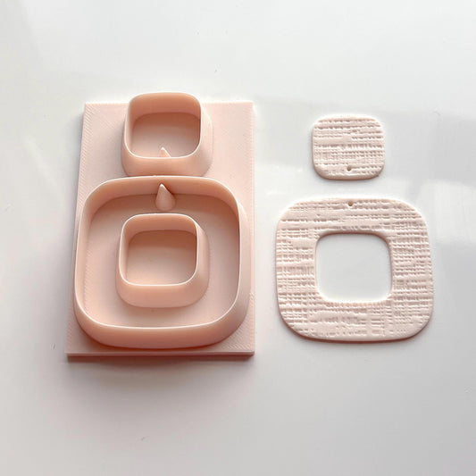 All-In-One Rounded Square Duo Polymer Clay Cutter & Hole Punch | Statement Earrings | D-10