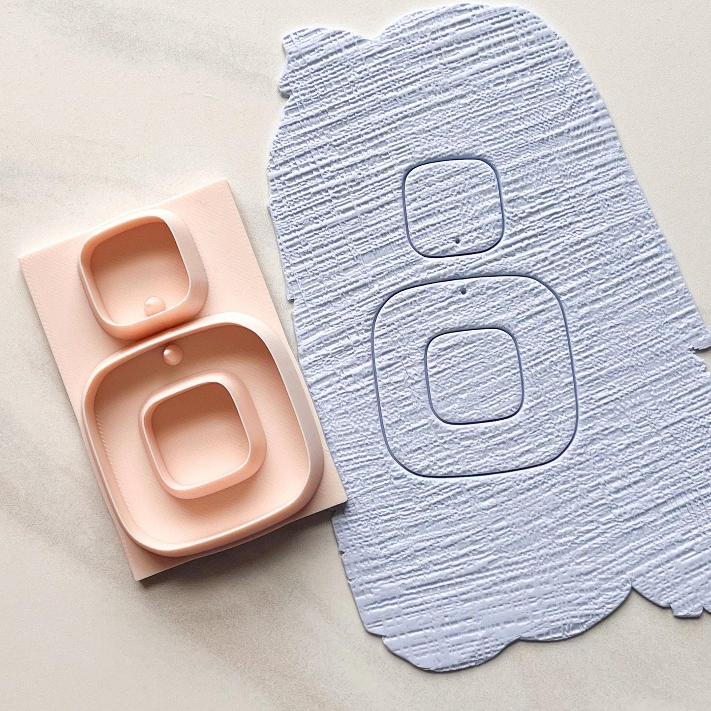 All-In-One Rounded Square Duo Polymer Clay Cutter & Hole Punch | Statement Earrings | D-10
