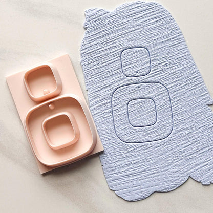 All-In-One Rounded Square Duo Polymer Clay Cutter & Hole Punch | Statement Earrings | D-10
