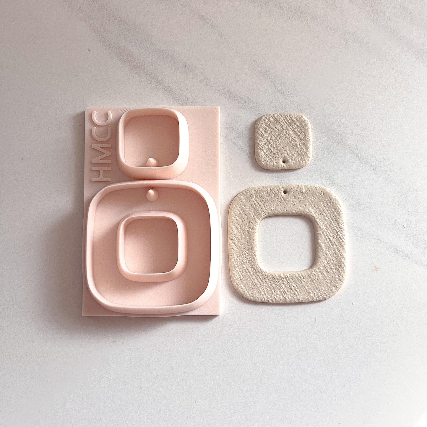All-In-One Rounded Square Duo Polymer Clay Cutter & Hole Punch | Statement Earrings | D-10