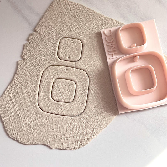 All-In-One Rounded Square Duo Polymer Clay Cutter & Hole Punch | Statement Earrings | D-10